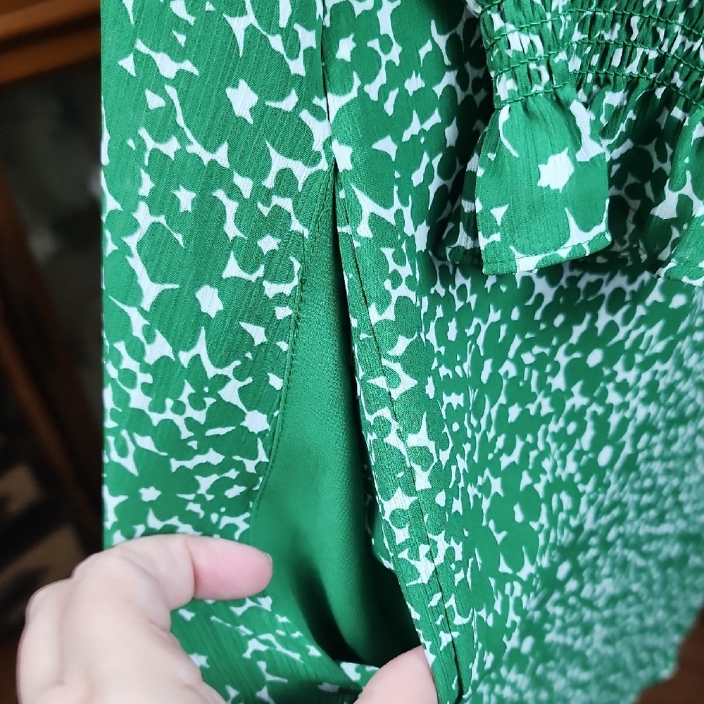 HOBBS LONDON | Elegant Green White Ditsy Floral Women's Mini Ruffle Dress | US 8 - Picture 6 of 12